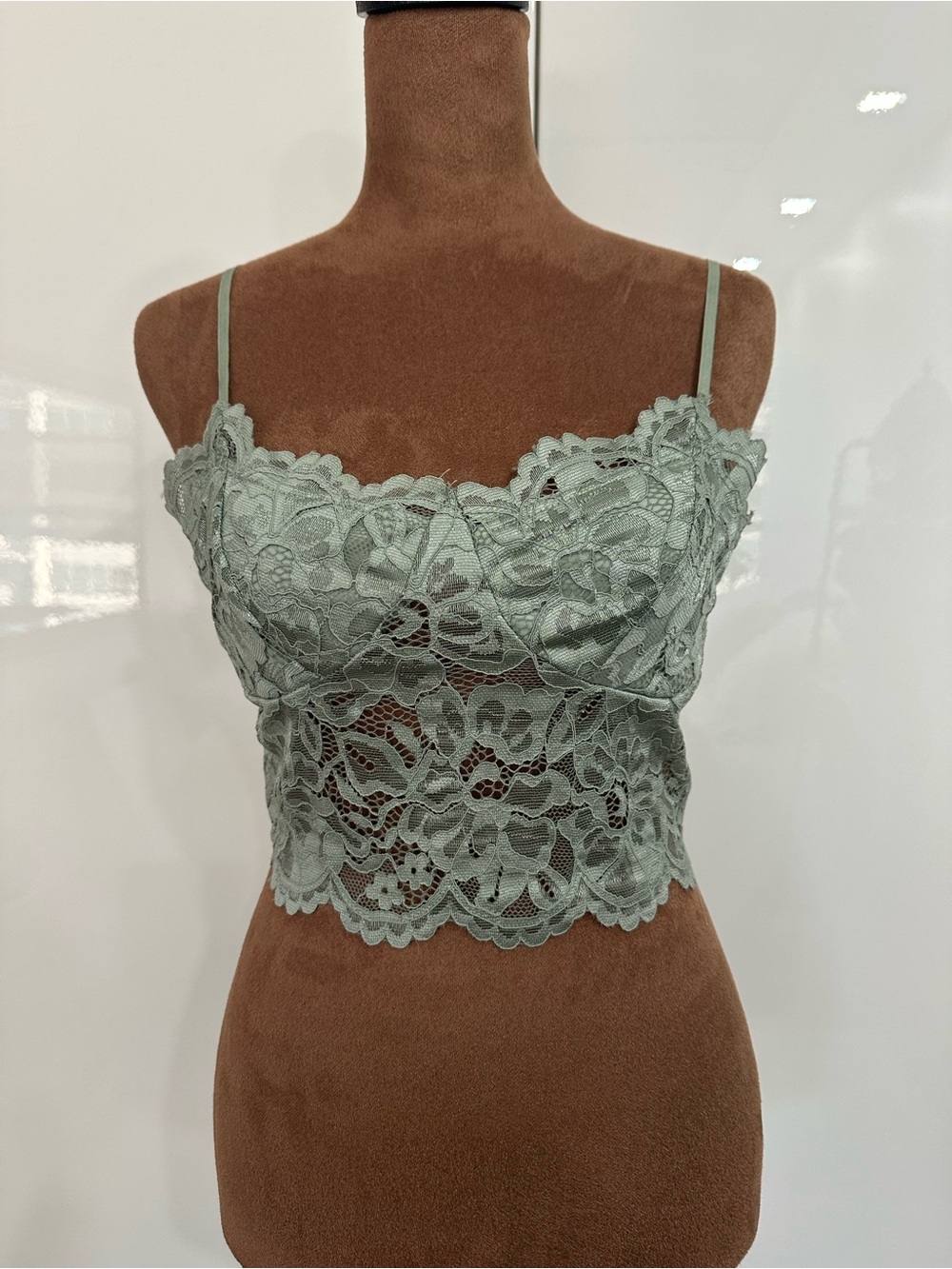 SHEIN Sage Green Lace Cropped Cami Top